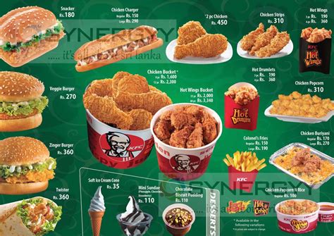 kfc menu with prices sri lanka