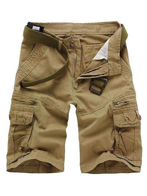 Khaki Cargo Shorts Button Pockets
