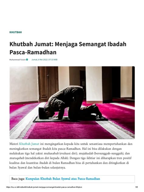 Khutbah Jumat Syawal Menjaga Semangat Ibadah Pasca Ramadhan