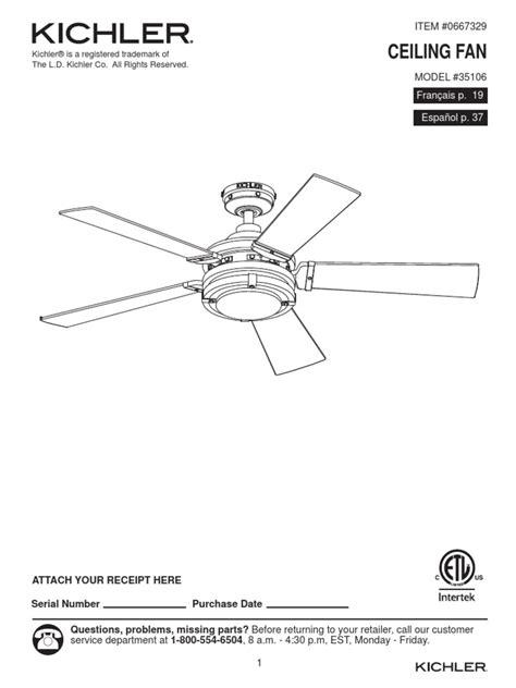 Kichler Ceiling Fans Manual