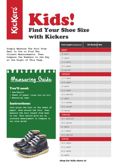 kickers shoes size chart