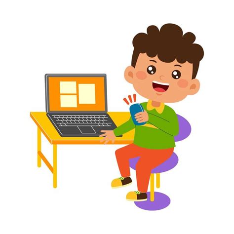 Kid Using Laptop Vector