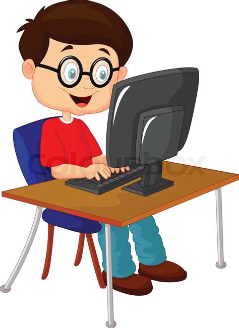 Kid With Computer Cartoon