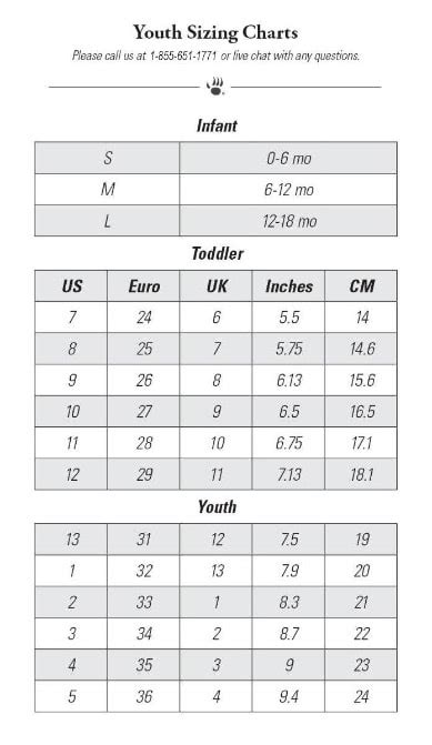 kids bearpaw boots size chart