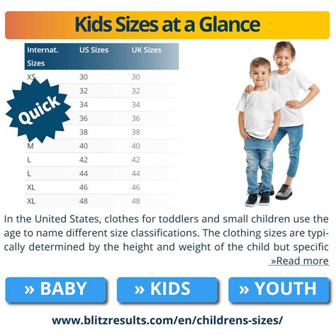 kids wear size chart