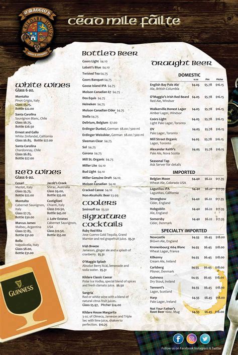 kildare house hotel menu