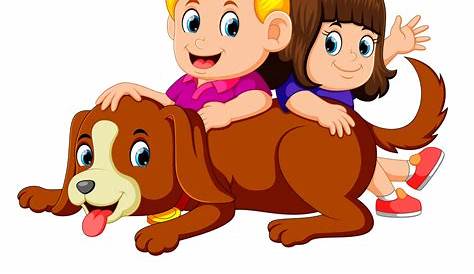 illustration of Two kids with their pet dog. Download a Free Preview or