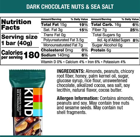 kind bar dark chocolate sea salt nutrition