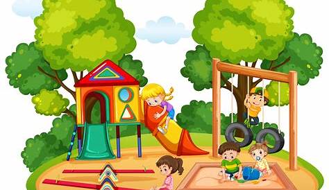 Kinder Spielen Park-Spielplatz-Vektor-Illustration Kinder Schwingen Im