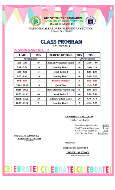 kinder class program 2022 - 2023