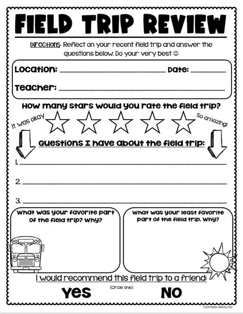 Kindergarten Field Trip Reflection Sheet Worksheet