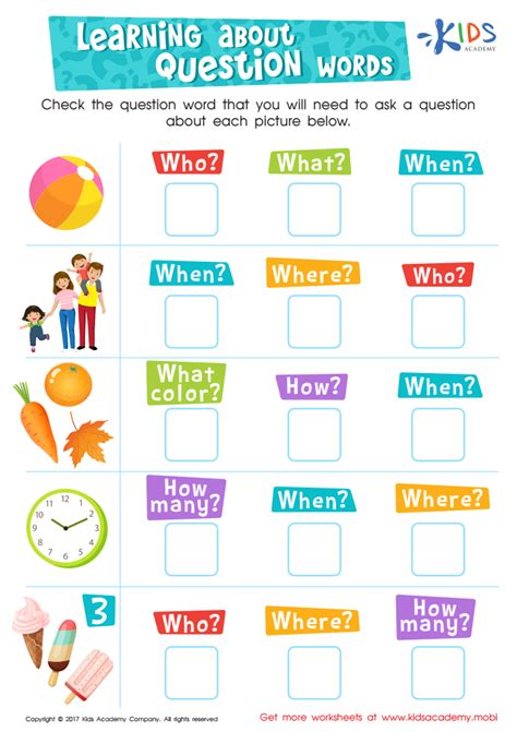 Kindergarten Interrogative Words Printable