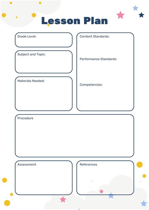 Kindergarten Lesson Plan Template Printable