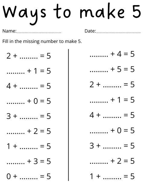 Kindergarten Math Worksheets Making 5