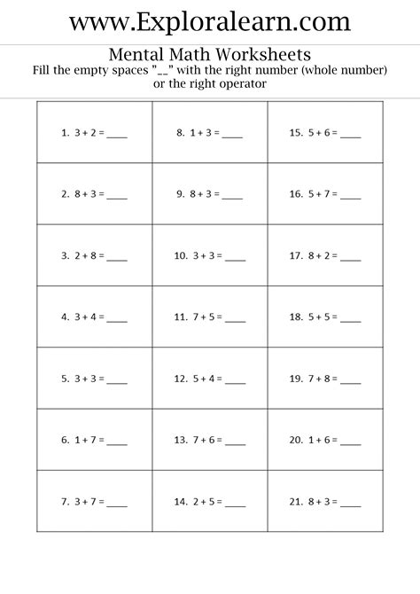 Kindergarten Mental Math Worksheets