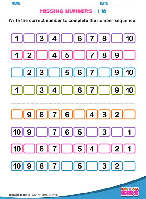 Kindergarten Number Sequence Worksheets