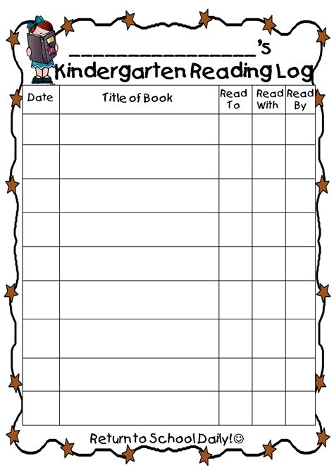 Kindergarten Printable Reading Log