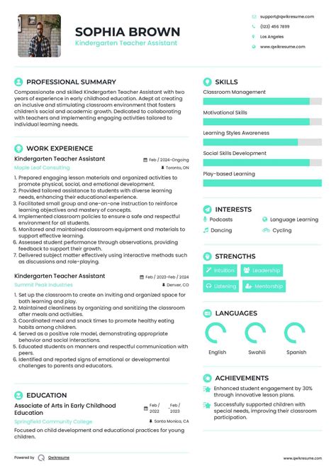 kindergarten teacher assistant resume examples