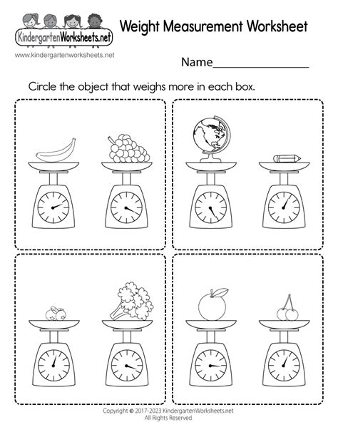 Kindergarten Weight Worksheets
