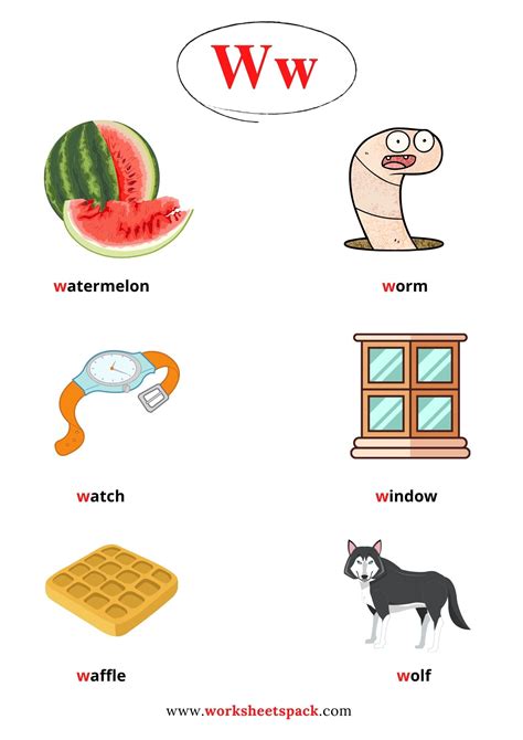 kindergarten words that start with the letter w