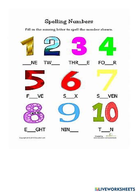 Kindergarten Worksheets Spelling Numbers