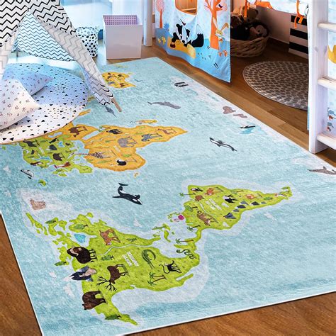 Kinderzimmer Kinderteppich für Jungen mit Tier u. Dino Motiven
