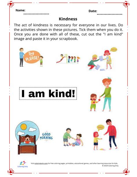 Kindness Worksheet Free Printable