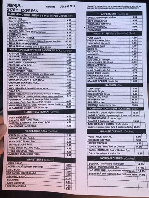 kinja sushi express menu