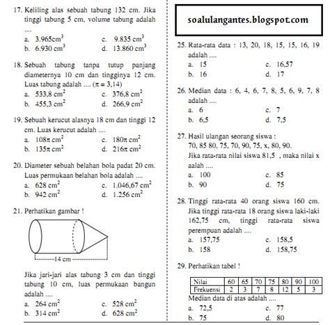 Kisi-Kisi Soal Matematika Kelas 9 Semester 2