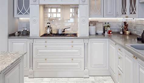 White polished porcelain floor tiles White kitchen, white shiny floor