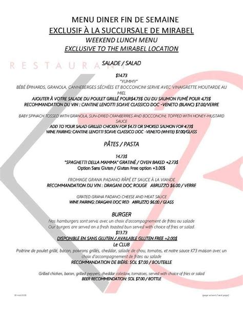 kitchen 73 mirabel menu