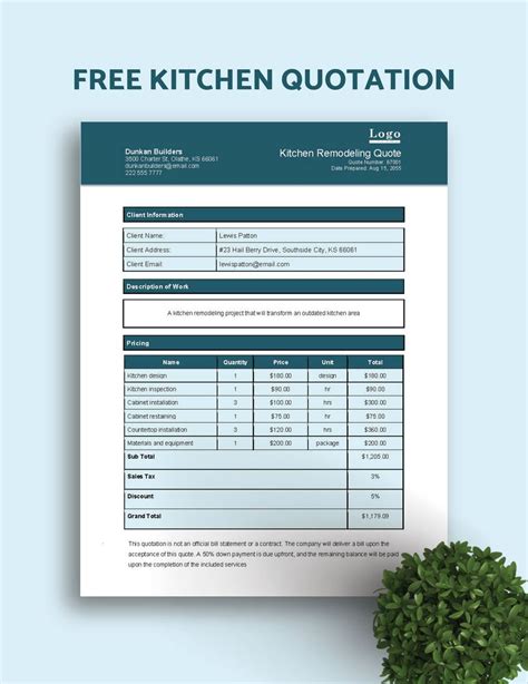 Kitchen Cabinet Quotation Sample
