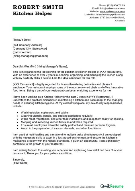 Kitchen Helper Experience Letter