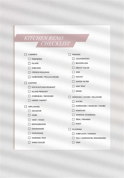 Kitchen Remodel Purchase Printable