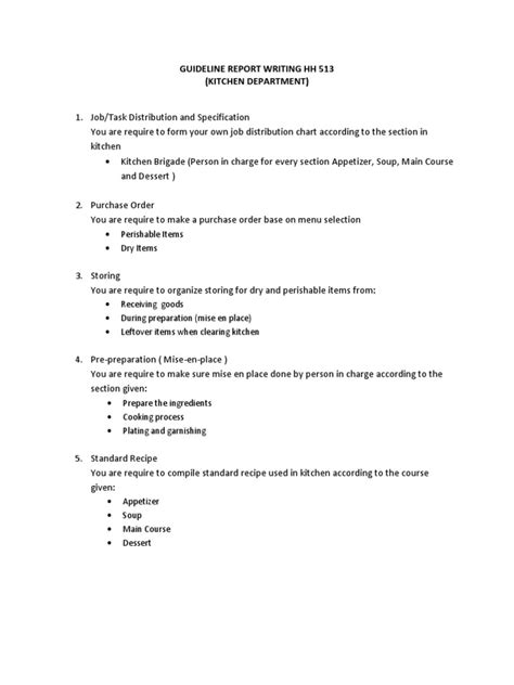 Kitchen Report Writing