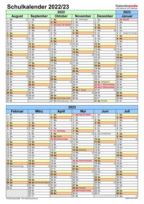 klasse kalender 2022 2023