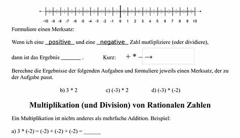 Rationale Zahlen Multiplizieren Und Dividieren Arbeitsblatt Klasse 7