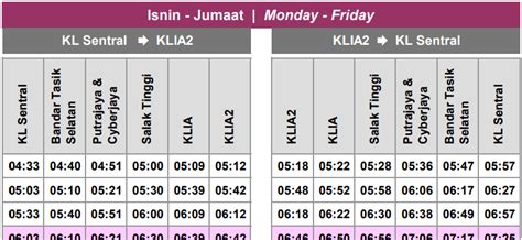 klia to kl sentral train schedule