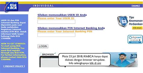 klikbca individual login page