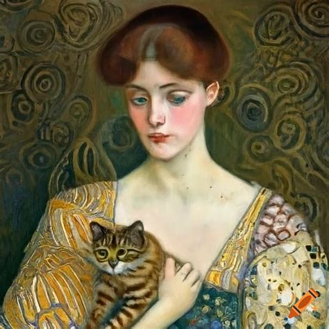 klimt lady with a cat