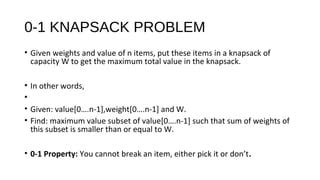 knapsack problem using dynamic programming ppt
