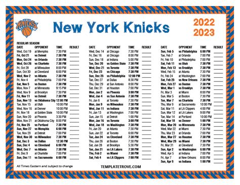 knicks basketball schedule 2023