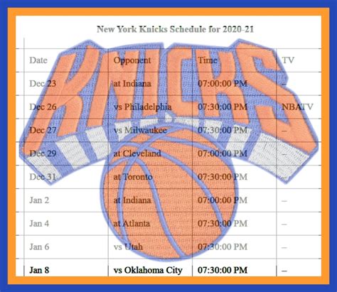 knicks news: schedule and results