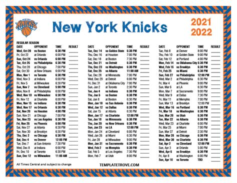 knicks schedule 2021-22
