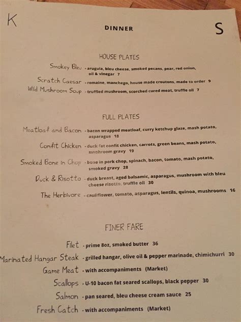 Knife And Stone Dinner Menu