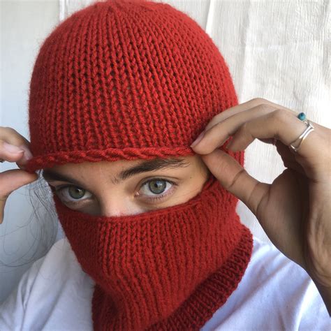 Hand knit sport winter balaclava face mask hat helmet ski