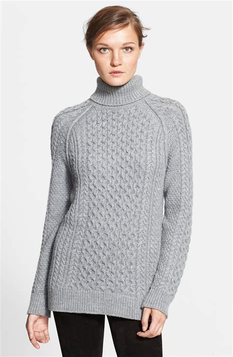 Cable Knit Turtleneck Tunic Sweater