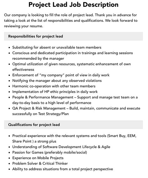 Knowledge Lead Job Description