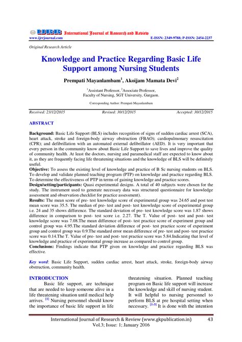 Knowledge Regarding Basic Life Support Among Nursing Students