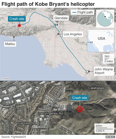 kobe bryant crash site location map